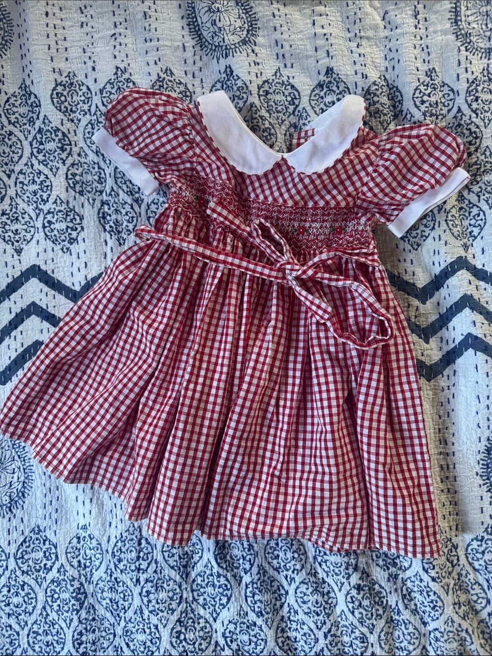 Carriage Boutique Red and White Gingham Smocked Party Dress